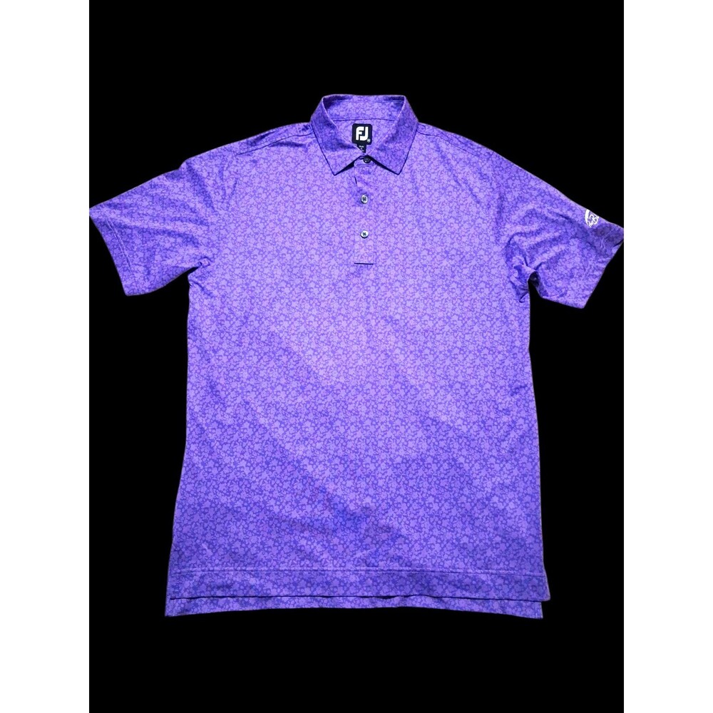 FootJoy FJ Mens M Purple Floral Print Golf Polo Shirt Performance Stretch